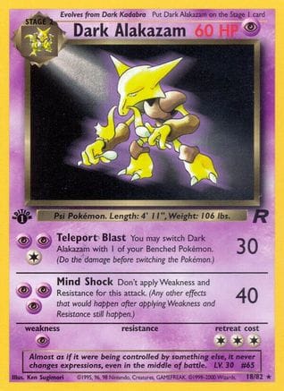 'Pokemon - 'Dark Alakazam (18) 018/82  - 1st Edition Team Rocket - Rare