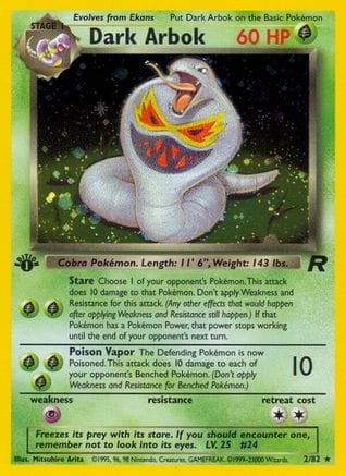'Pokemon - 'Dark Arbok (2) 002/82  - 1st Edition Holofoil Team Rocket - Holo Rare
