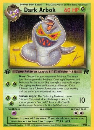 'Pokemon - 'Dark Arbok (19) 019/82  - 1st Edition Team Rocket - Rare