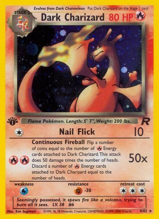 'Pokemon - 'Dark Charizard (4) 004/82  - Unlimited Holofoil Team Rocket - Holo Rare