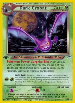'Pokemon - 'Dark Crobat 002  - Unlimited Holofoil Neo Destiny - Holo Rare