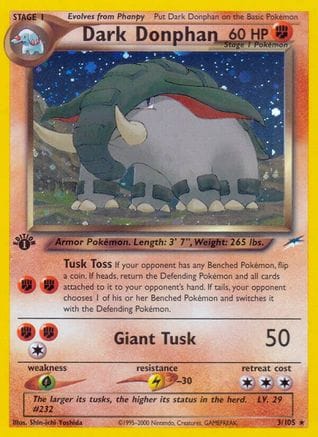 'Pokemon - 'Dark Donphan 003  - 1st Edition Holofoil Neo Destiny - Holo Rare