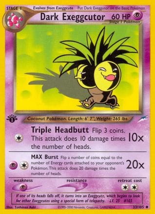 'Pokemon - 'Dark Exeggcutor 033/105  - 1st Edition Neo Destiny - Uncommon