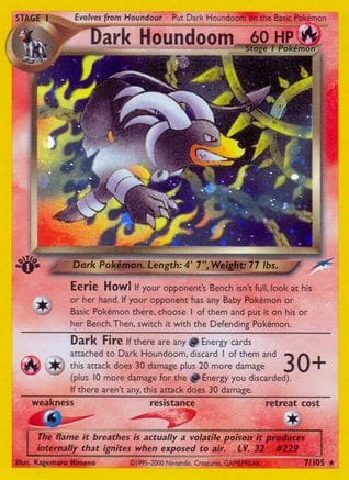 'Pokemon - 'Dark Houndoom 007  - Unlimited Holofoil Neo Destiny - Holo Rare