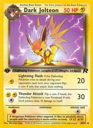 'Pokemon - 'Dark Jolteon 038/82  - 1st Edition Team Rocket - Uncommon