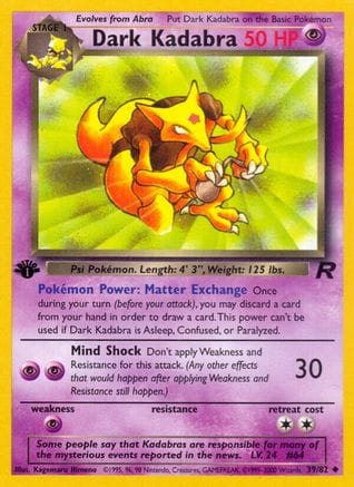 'Pokemon - 'Dark Kadabra 039/82  - 1st Edition Team Rocket - Uncommon