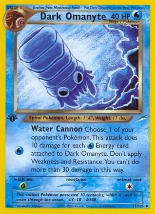 'Pokemon - 'Dark Omanyte 037/105  - 1st Edition Neo Destiny - Uncommon