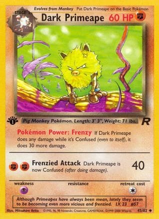 'Pokemon - 'Dark Primeape 043/82  - 1st Edition Team Rocket - Uncommon
