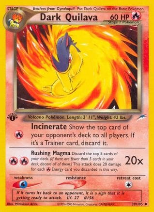 'Pokemon - 'Dark Quilava 039/105  - 1st Edition Neo Destiny - Uncommon