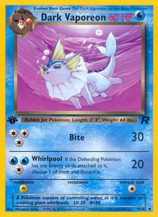 'Pokemon - 'Dark Vaporeon 045/82  - 1st Edition Team Rocket - Uncommon