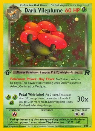 'Pokemon - 'Dark Vileplume (13) 013/82  - 1st Edition Holofoil Team Rocket - Holo Rare