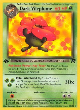 'Pokemon - 'Dark Vileplume (30) 030/82  - 1st Edition Team Rocket - Rare
