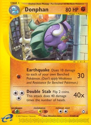 'Pokemon - 'Donphan 007  - Reverse Holofoil Aquapolis - Rare