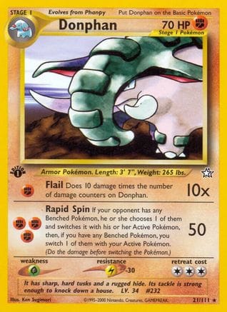 'Pokemon - 'Donphan 021/111  - Unlimited Neo Genesis - Rare