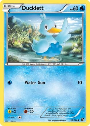 'Pokemon - 'Ducklett 036  - Reverse Holofoil Black and White - Common