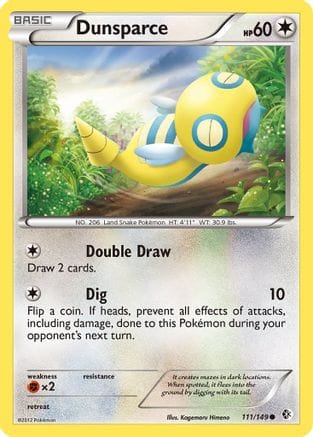'Pokemon - 'Dunsparce 111  - Reverse Holofoil Boundaries Crossed - Common