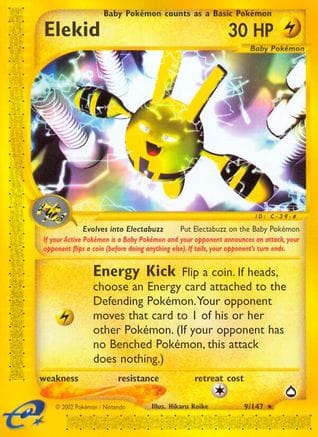'Pokemon - 'Elekid 009  - Reverse Holofoil Aquapolis - Rare