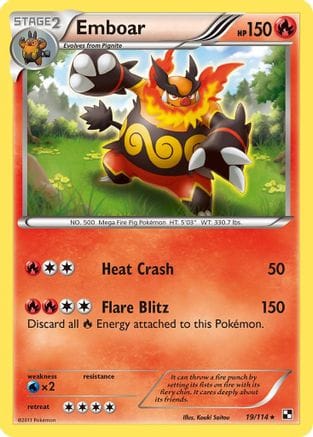 'Pokemon - 'Emboar (19) 019/114  - Holofoil Black and White - Holo Rare