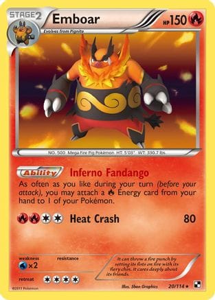 'Pokemon - 'Emboar (20) 020/114  - Reverse Holofoil Black and White - Holo Rare