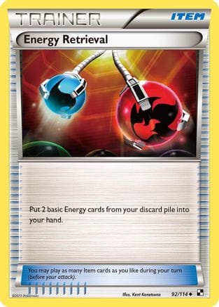 'Pokemon - 'Energy Retrieval 092/114  - Reverse Holofoil Black and White - Uncommon