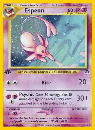 'Pokemon - 'Espeon (1) 001/75  - Unlimited Holofoil Neo Discovery - Holo Rare