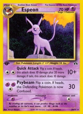 'Pokemon - 'Espeon (20) 020/75  - 1st Edition Neo Discovery - Rare