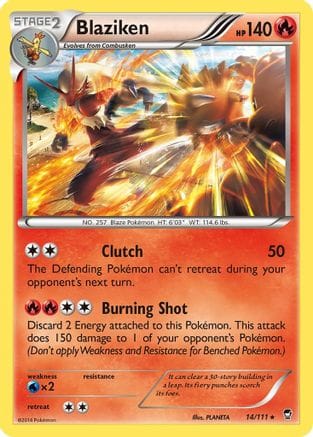 'Pokemon - 'Blaziken 014/111  - Reverse Holofoil XY  Furious Fists - Holo Rare