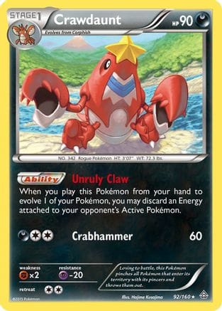 'Pokemon - 'Crawdaunt 092  - Reverse Holofoil XY  Primal Clash - Holo Rare