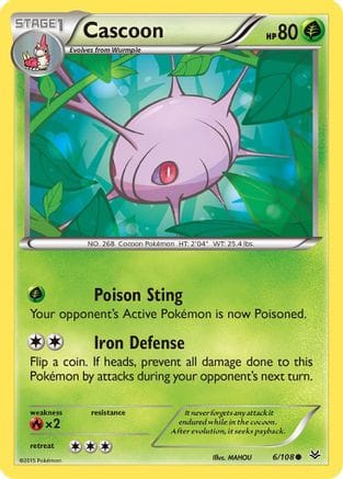 'Pokemon - 'Cascoon 006/108  - Reverse Holofoil XY  Roaring Skies - Common